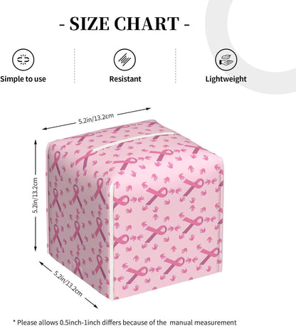 Breast Cancer Awareness Month Pink Ribbon Leather Tissue Box Cover Square Tissue Holder Decorative Paper Case for Home Office Bathroom Vanity Countertop Car
