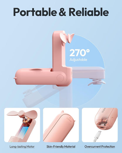 Gaiatop Portable Handheld Fan, 3 in 1 Mini Fan Handheld [17h Max Cooling], Foldable Personal Fans Pocket Design, USB Travel Fans Portable, Lash Trip Summer Essential Cute Gifts for Women Girl, Pink
