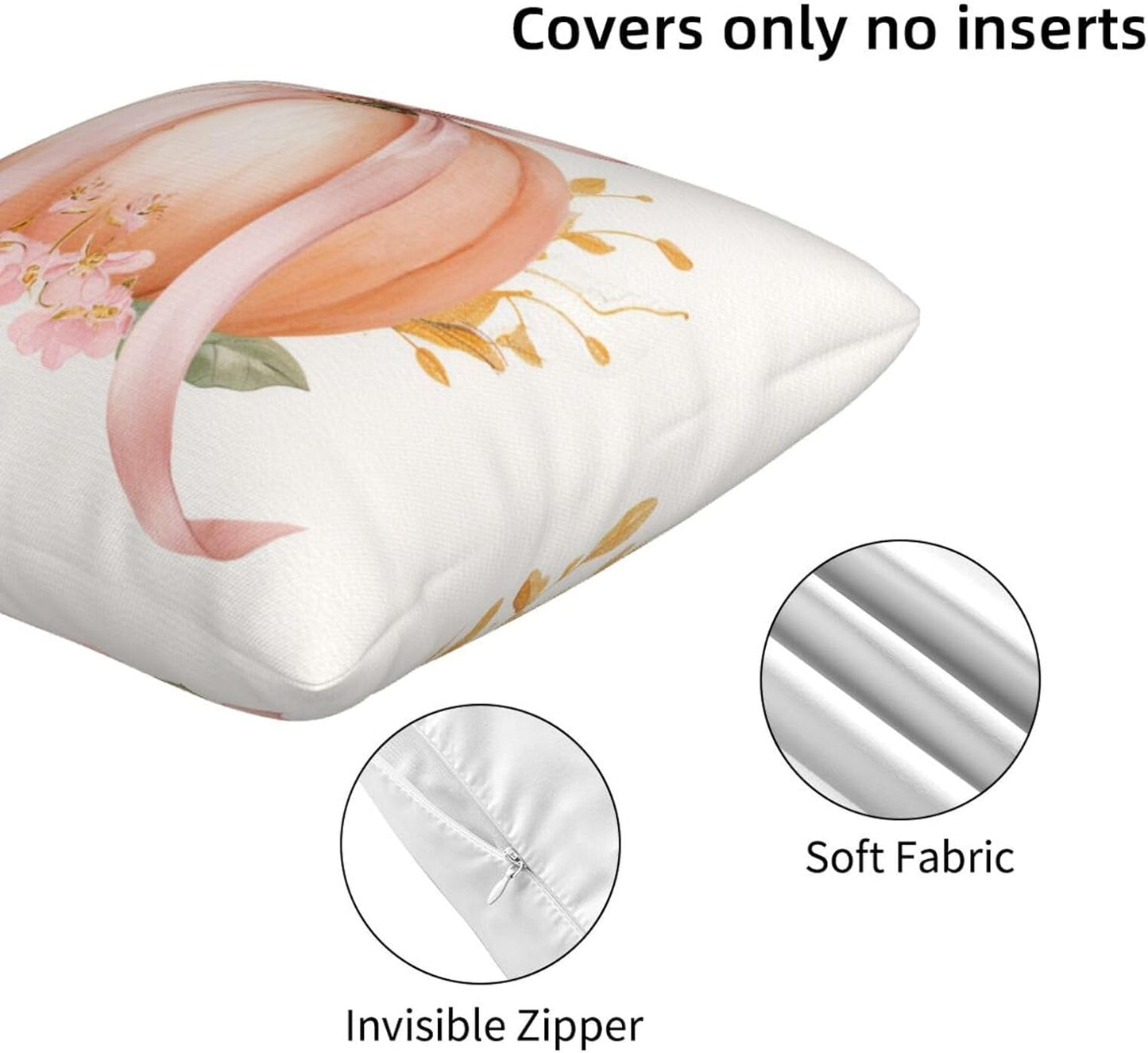 Pastel Peach Pumpkin Large Pink Bow Throw Pillows Covers, Couch Sofa Pillow Cases,Zipper Bedding Cushion Cases for Living Room,18x18 Inch