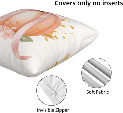 Pastel Peach Pumpkin Large Pink Bow Throw Pillows Covers, Couch Sofa Pillow Cases,Zipper Bedding Cushion Cases for Living Room,18x18 Inch