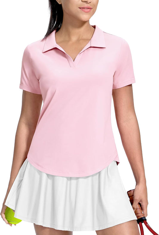 MIER Polo Shirts for Women V Neck Short Sleeve Golf Tennis Shirts Quick Dry Soft UPF 50+ Collared Active Tops, Lightweight
