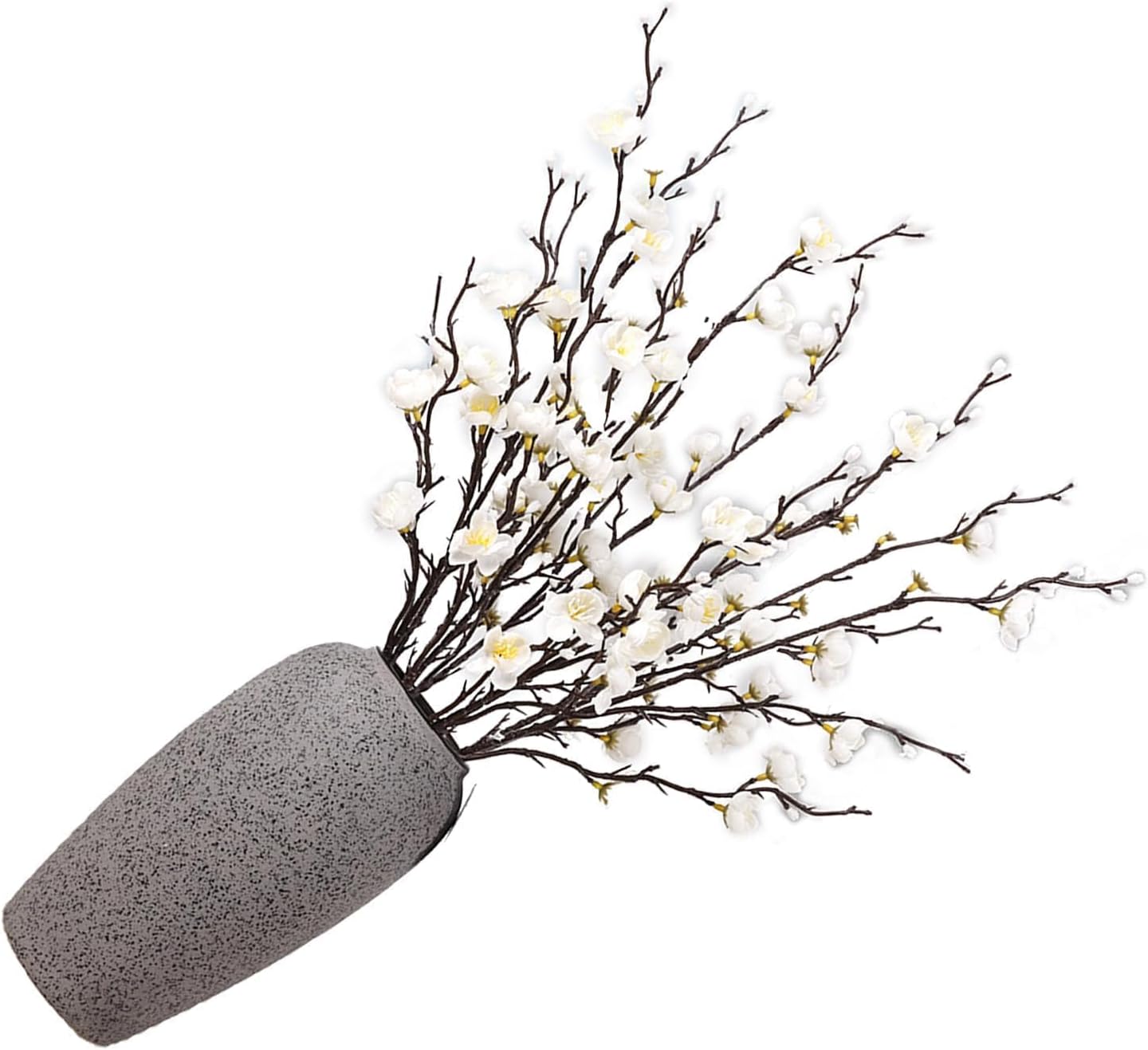 HERCHR Artificial Flowers, 7pcs Cherry Blossom Branches Spring Indoor Decoration 21.7in Long Stem Plum Fake Peach Plants for Wedding Home Hotel Bedroom Party Office Table Centerpieces Decor (White)