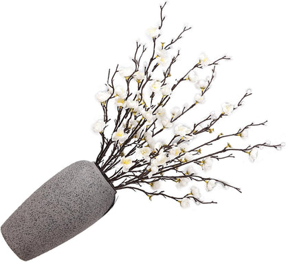 HERCHR Artificial Flowers, 7pcs Cherry Blossom Branches Spring Indoor Decoration 21.7in Long Stem Plum Fake Peach Plants for Wedding Home Hotel Bedroom Party Office Table Centerpieces Decor (White)