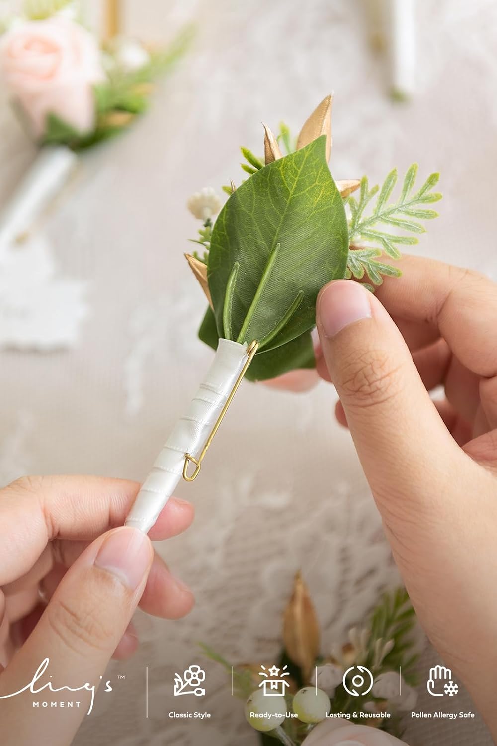 Ling's moment Boutonniere for Men, 10pcs Groomsmen Guest Boutonniere, Artificial Flowers for Wedding Décor/Prom/Homecoming,etc.Blush Pink
