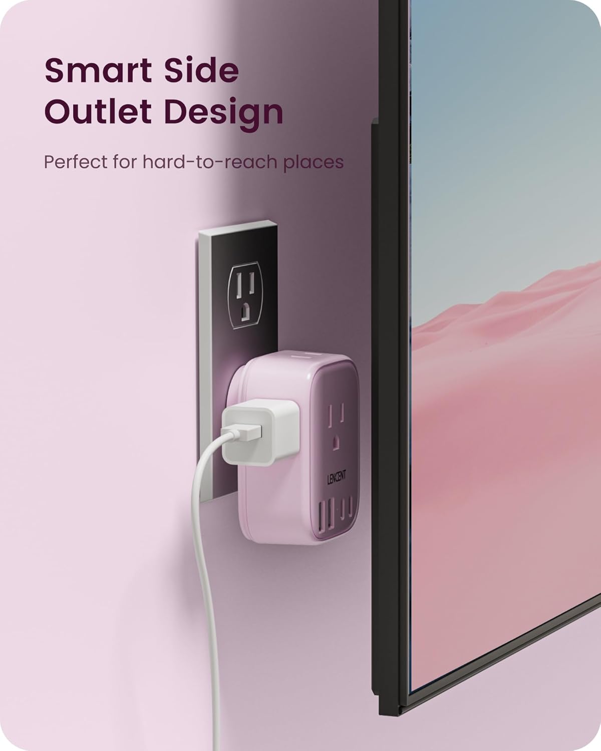 LENCENT Multi Plug Outlet Extender with USB C, 4 AC Electrical Outlet Expander with 4 USB Charger Cube, Small Multiple Wall Tap Plug Splitter for Home Office Travel Dorm Essentials - Pink