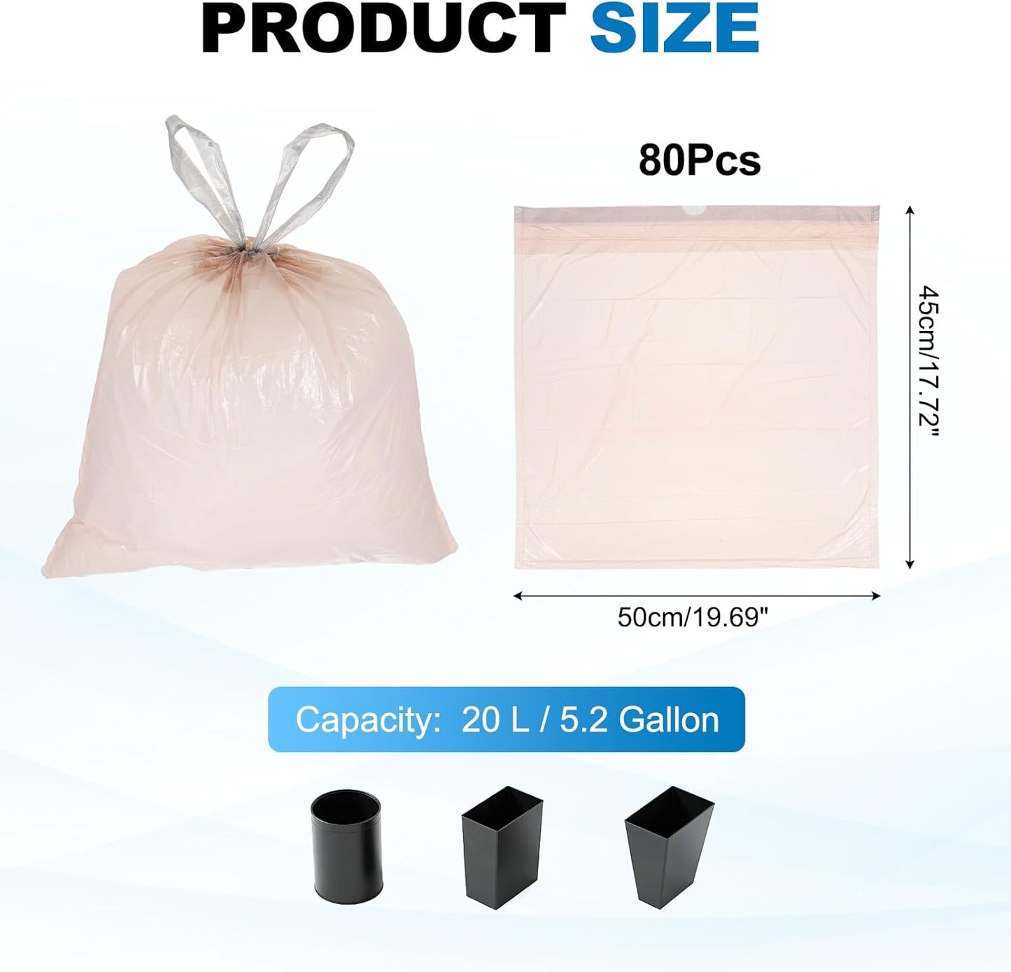 uxcell 80 Count Trash Bags with Drawstring, 5.2 Gallon 20" Garbage Bags, Unscented Bathroom Trash Can Bin Liners Tear-Free Design for Home Office Kitchen Living Room Bedroom Car, Pink