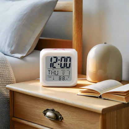 Pink Bow Alarm Clock, Cute Coquette Watercolor Bow Knot Ribbon Love Heart Digital Clock Night Light with 7 Color, Calendar Temperature Display, NightLight Clock for Bedroom, 3.2x3.2in