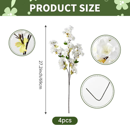 4PCS Artificial Cherry Blossom Flowers 27.2inch Fake Peach Blossom Flower Faux Silk Flower for Wedding Bridal Bouquet Wreath Table Centerpiece Outdoor Decor
