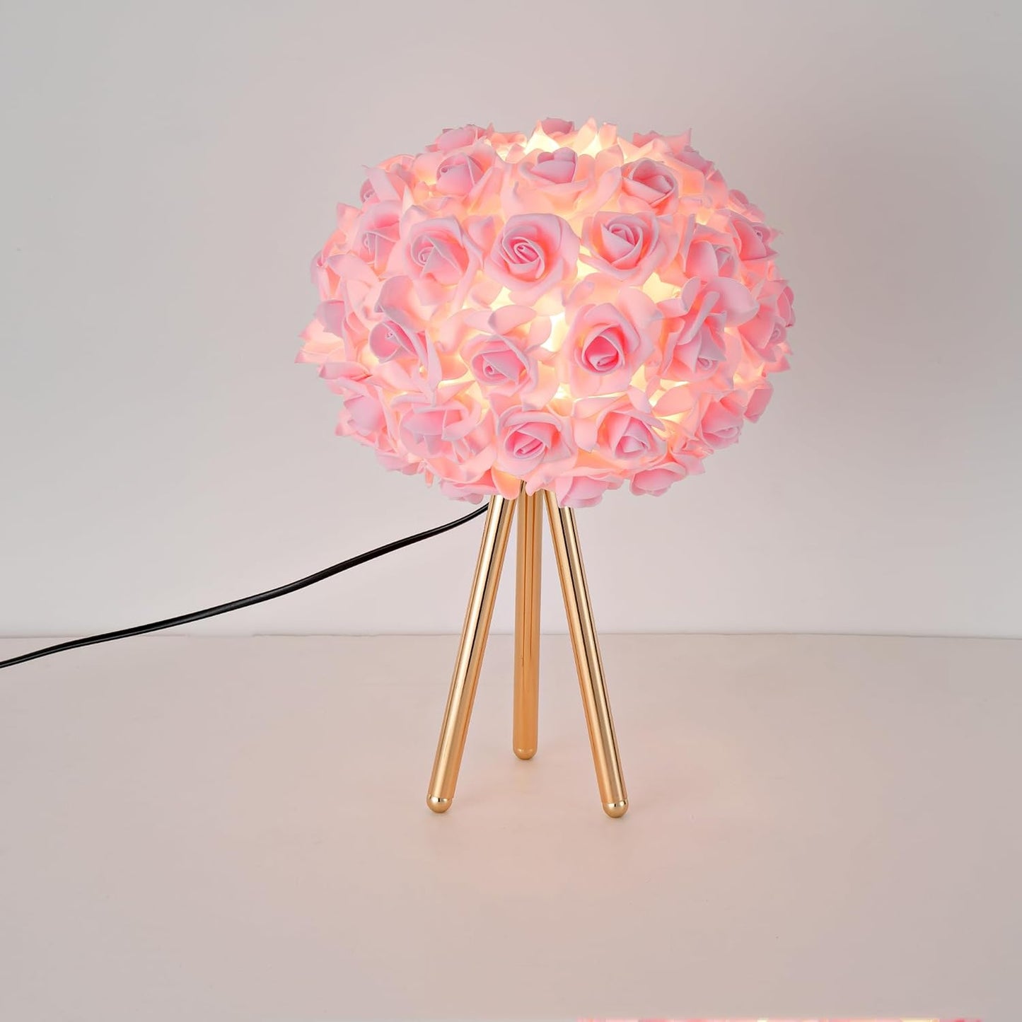ZYLEISENBAO Pink Rose Flower Lamp Cute Table Lamp Modern Bedside Lamp Romantic Nighstand Light for Girl Princess Gold Tripod for Bedroom Living Room Entry Office Wedding Decoration Gift