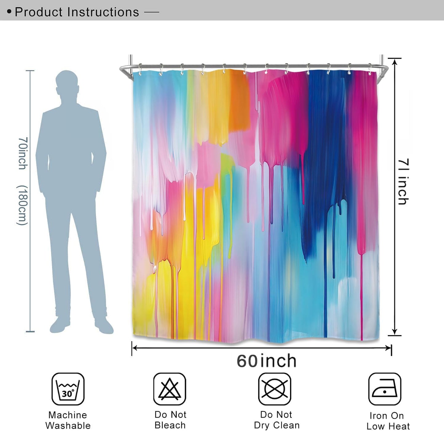 Miyotaa Abstract Modern Blue Pink Shower Curtain Set 60Wx71H Inches Colorful Contemporary Aesthetic Minimalist Art Painting Waterproof Bathroom Curtain with 12 Hooks