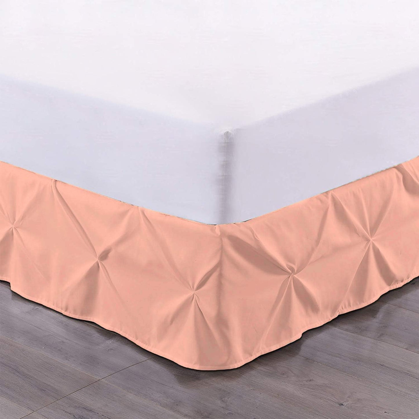 100% Cotton 600 Thread Count Pinch Pleated Bed Skirt, 1 Piece Pinch Pleat Bed Skirt 15" Drop Split Corner Bed Skirt (Queen Size, Peach)