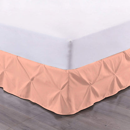 100% Cotton 600 Thread Count Pinch Pleated Bed Skirt, 1 Piece Pinch Pleat Bed Skirt 18" Drop Split Corner Bed Skirt (Queen Size, Peach)