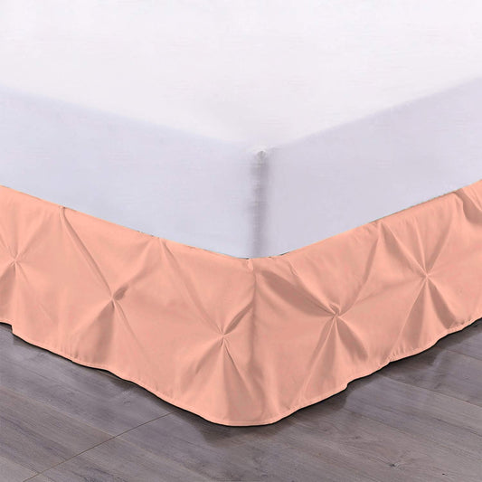 100% Cotton 600 Thread Count Pinch Pleated Bed Skirt, 1 Piece Pinch Pleat Bed Skirt 18" Drop Split Corner Bed Skirt (Queen Size, Peach)