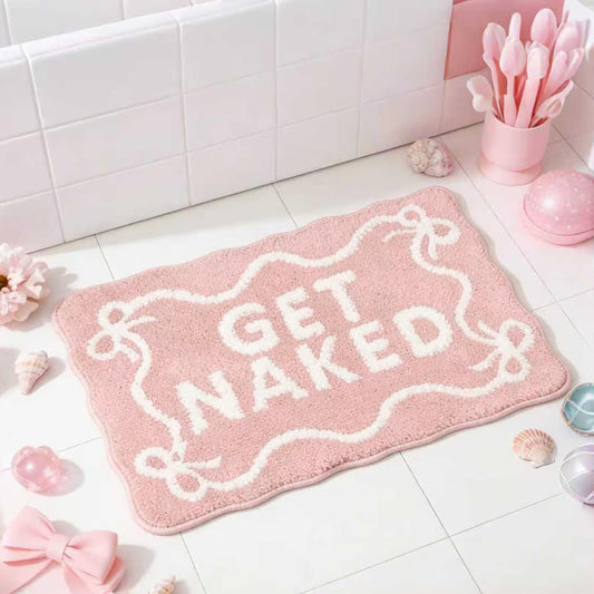 Light Pink Bow Get Naked Bath Mat Scalloped Bow Bathroom Rugs Cute Tufted Soft Water Absorbent Quick Dry Bath Mats for Bathroom Toilet Non Slip Bath Rug Aesthetic Decor Carpet, 20" x 32"
