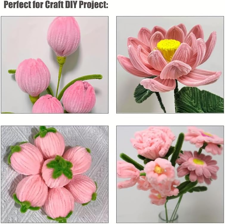 AHAMETON 620Pcs Pink Yellow Pipe Cleaners Complete Craft Kit with Wires, Pom Poms, Stamens and Card, All-in-One DIY Flower Craft Supplies for Creative Wedding Gifts Home Decor, Party & School Crafts