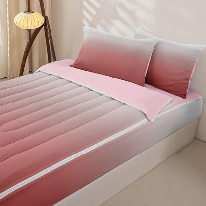 Erosebridal Peach Zip Up Bedding Set Twin Abstract Ombre Zipper Comforter Set with Sheets Pink Girl Bed in a Bag White Coral Gradient Modern Art Bed Sets with 2 Pillowcases