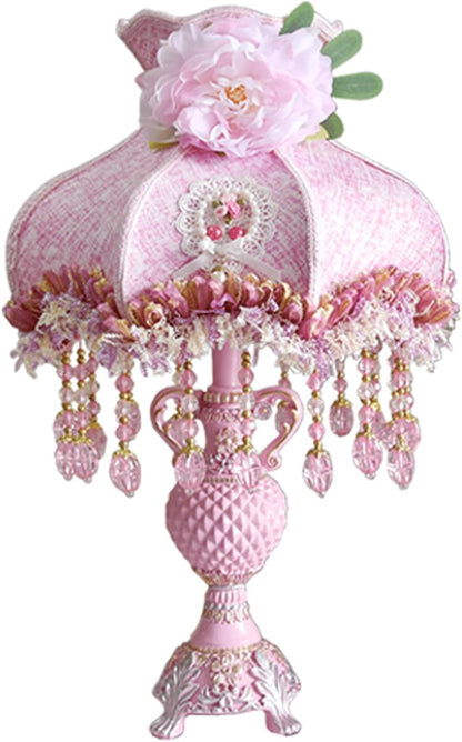 Victorian Style Pink Bedside Table Lamp European Romantic Peony Silk Flower Desk Lamp 3-Way Dimmable Princess Nightstand Lamp for Girls' Bedroom Living Room