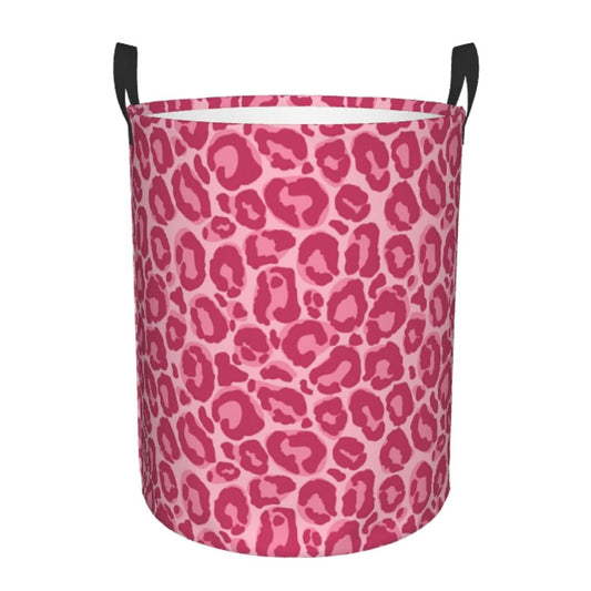 Pink Leopard Texture Round Laundry Hamper Storage Basket Toys Clothes Organizer Bin For Home Bathroom Bedroom Dorm Nursery, 62l