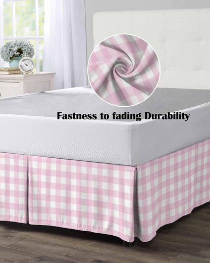 Bed Skirts Queen Size 16 Inch Tailored Drop Peach Pink Buffalo Checked Plaid Wrap Around Bed Skirt with Split Corners Hotel Quality Bedskirt Classic Grid Dust Ruffle for Queen Bed Skirt Bedroom Decor