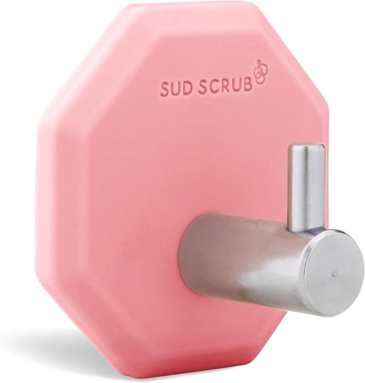 Sud Scrub® Antimicrobial Shower Hook, Self Adhesive Hooks for Shower Wall, Heavy Duty Removable Wall Hooks, Stick On Hooks for Hanging, Bathroom Towel Hook (Pink)
