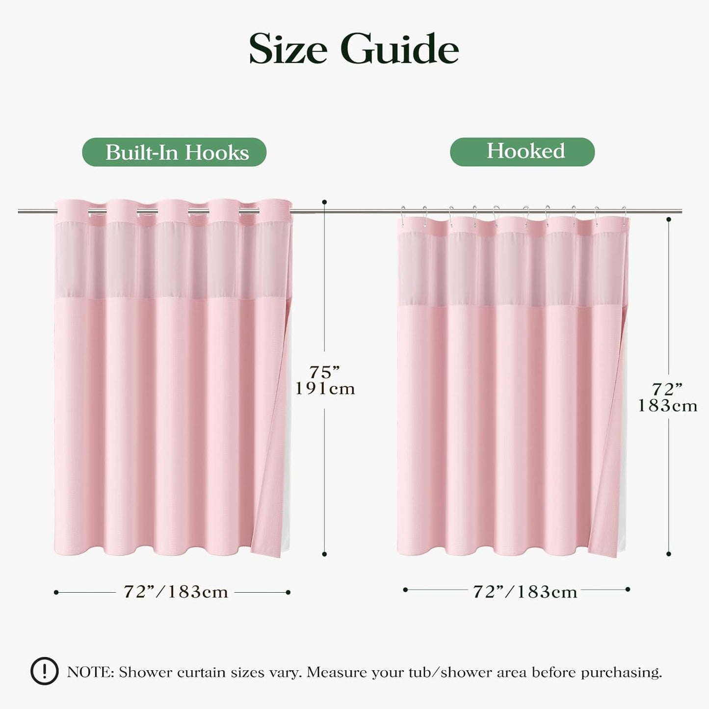 Dynamene Pink Hook Free Shower Curtain & Snap in Fabric Liner with Magnets, Waffle Weave Shower Curtains for Bathroom, Mesh Top Window, Less Time 3 in 1 Shower Curtain and Liner Set, 72" W x 75" L