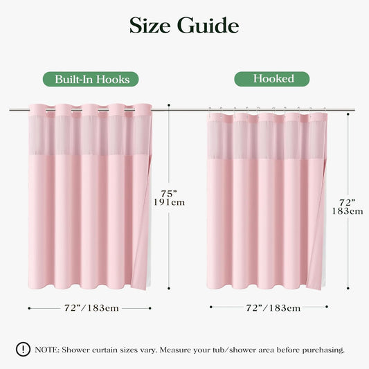 Dynamene Pink Hook Free Shower Curtain & Snap in Fabric Liner with Magnets, Waffle Weave Shower Curtains for Bathroom, Mesh Top Window, Less Time 3 in 1 Shower Curtain and Liner Set, 72" W x 75" L