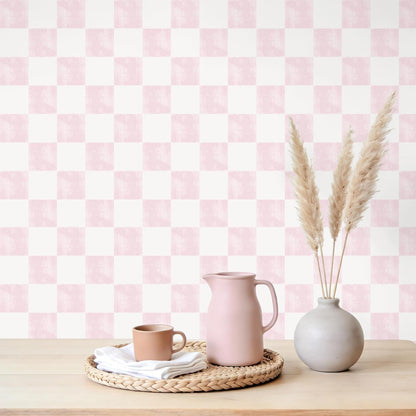 VEELIKE Soft Pink Checkered Peel and Stick Wallpaper 17.7''x118'' Pastel Blush Checkerboard Contact Paper for Cabinets Walls Removable Self Adhesive Girly Wallpaper for Bedroom Nursery Bathroom Vanity