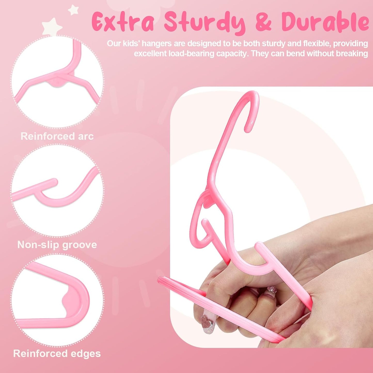 HOUSE DAY Premium Baby Hangers 20 Pack, 11 Inch Kids Plastic Hanger Pink, Slim Childrens Hangers for Infant, Toddler, and Child Clothes, Durable Baby Clothes Hanger for Closet