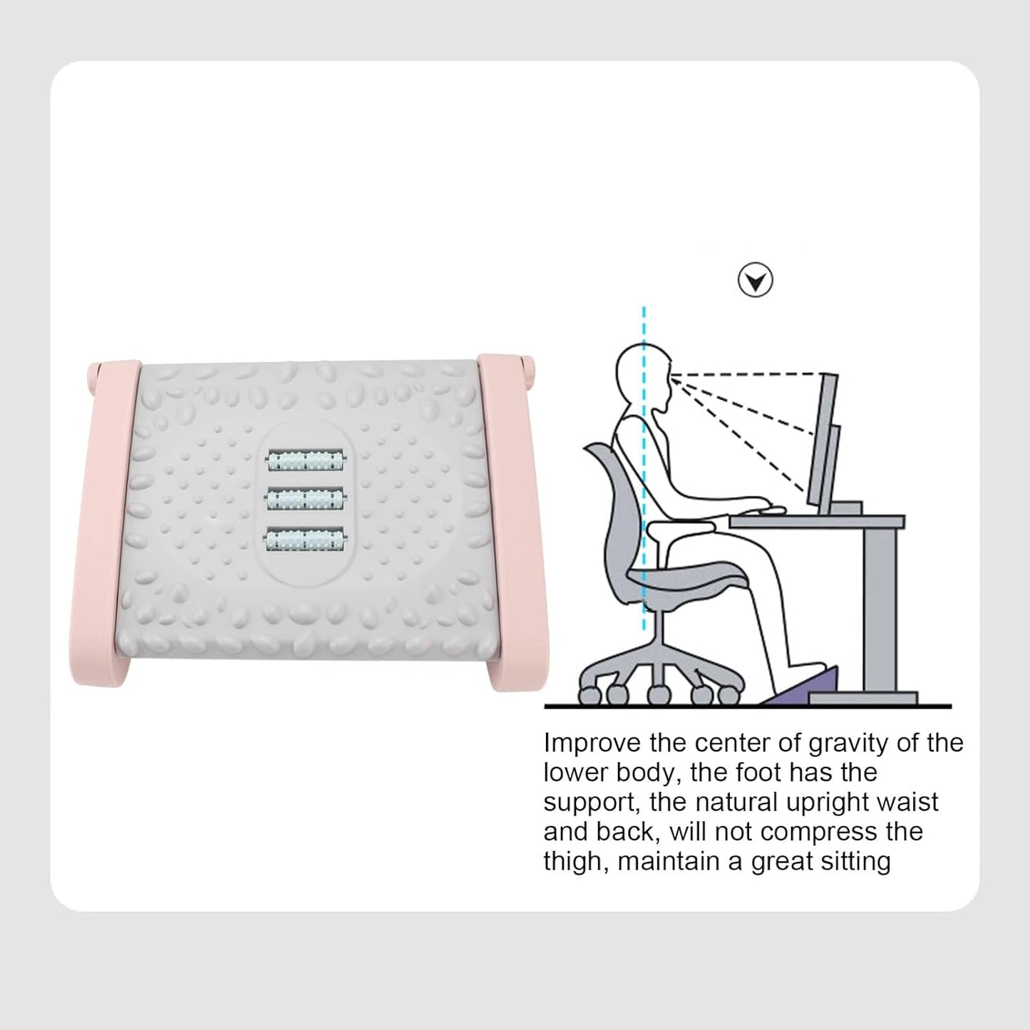 Ergonomic Foot Rest Under Desk, 6 Height Adjustable Footstool with Massage Roller – Office Chair Footrest for Home, Pink