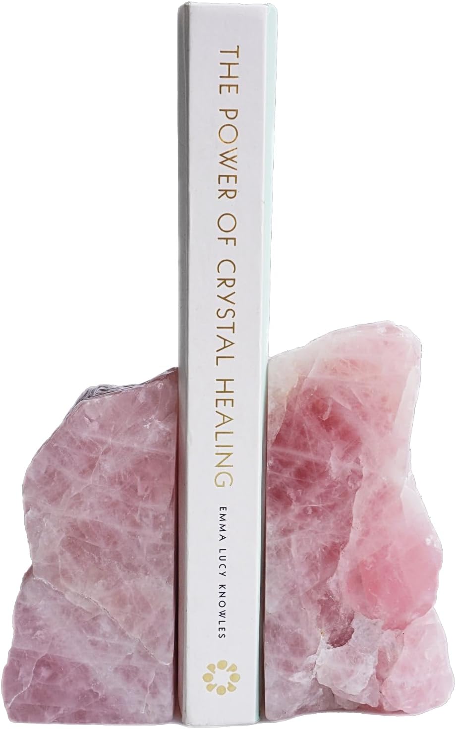 Rose Quartz Bookends - Decorative Stone Book Ends for Office Home Decor, Pink Crystal Book Lover Gift (1 Pair, 2-3 Lbs with Non-Slip Bumpers)