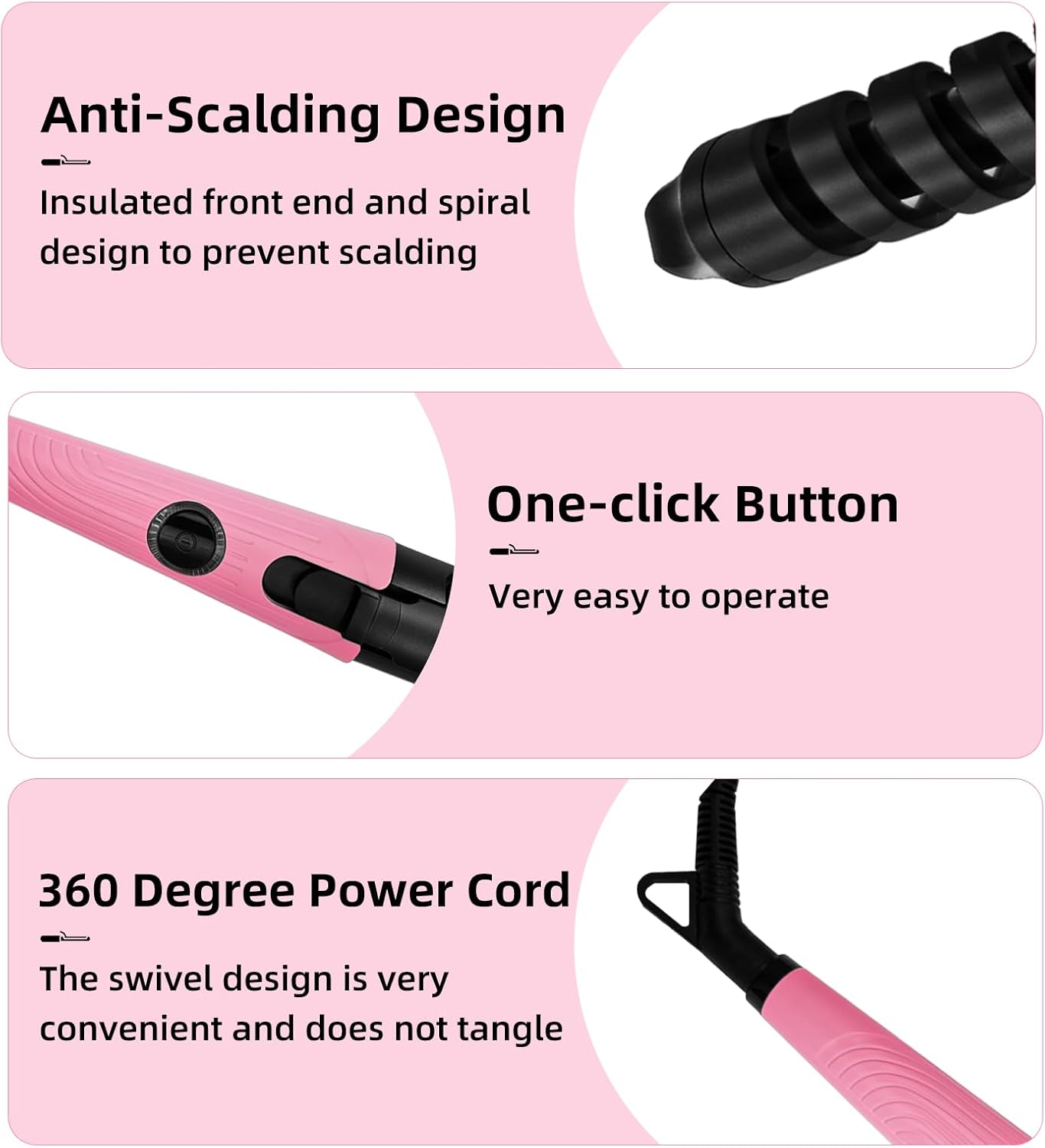 Anti-Scald Ceramic Curling Wand,Portable Curling Iron,Automatic Spiral Hair Curler for Women,Detangle Scald-Free Fast Heating Rollers Suitable for Long and Short Hair Styling(Pink01)