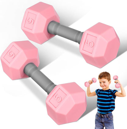 VOSAREA 2pcs Mini Silicone Dumbbells for Kids Toddler Hand Weights Set Children Home Gym Exercise Kindergarten Workout Toys Pink