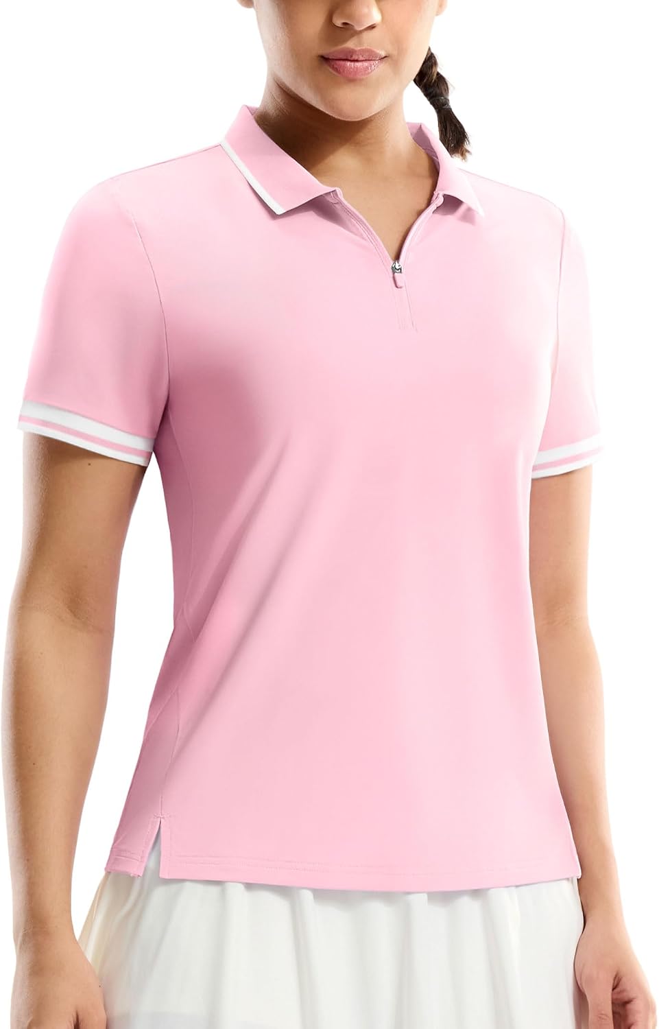 MIER Golf Polo Shirts for Women - 1/4 Zip Up Short Sleeve Tennis Tops, Dry Fit UPF 50+ Athletic Collared Shirt for Pickleball