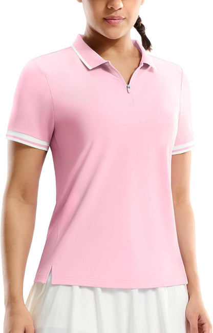 MIER Golf Polo Shirts for Women - 1/4 Zip Up Short Sleeve Tennis Tops, Dry Fit UPF 50+ Athletic Collared Shirt for Pickleball