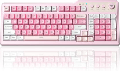 Aula F3099 Wireless Keyboard with Media Knob, Tri-Mode BT5.0/2.4GHz/USB-C Cute Creamy Keyboard with Number Pad, RGB Backlit Gaming Keyboard, Quiet Typing Pink Computer Keyboards for Office Laptop/PC