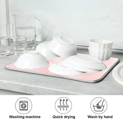 Super Absorbent Dish Drying Mat, Microfiber Fast-Drying Dish Mat, 16" x 18", Kitchen Dish Drying Pad, Pink Coral Marble
