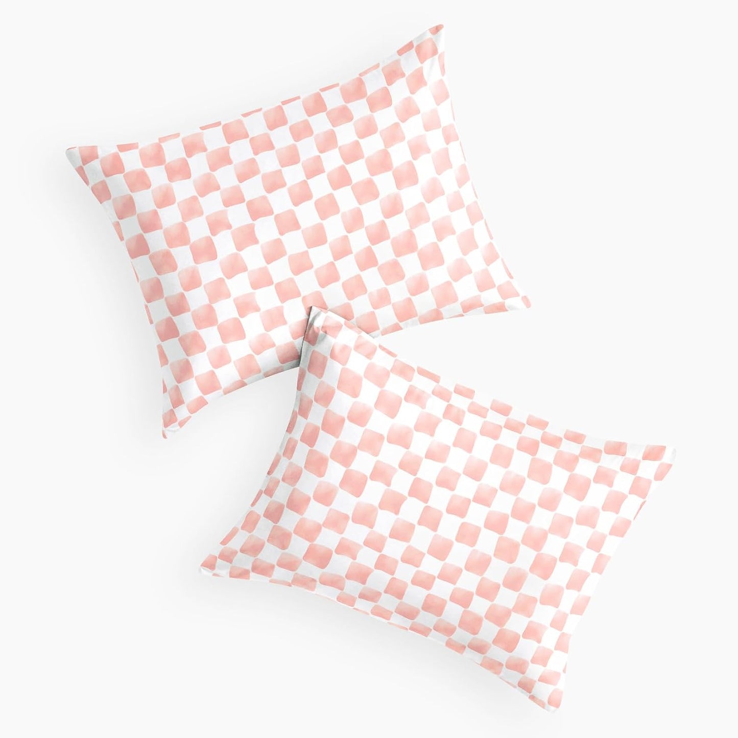 Wake In Cloud - Gingham Pillow Cases, Checkered Grid Plaid Geometric Preppy Pattern Printed, Set of 2 Soft Pillowcases Pillow Shams Covers, Pink White, Standard Size 20x26 Inches