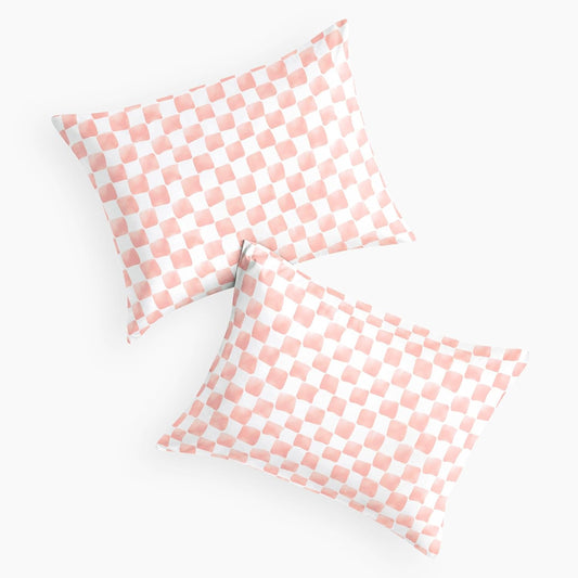 Wake In Cloud - Gingham Pillow Cases, Checkered Grid Plaid Geometric Preppy Pattern Printed, Set of 2 Soft Pillowcases Pillow Shams Covers, Pink White, Standard Size 20x26 Inches
