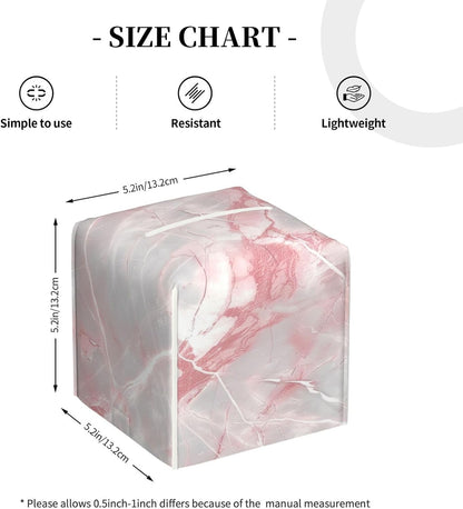 White and Pink Marble Tissue Box Cover Leather Square Tissue Box Holder Decorative Tissue Cube Box Cover Facial Paper Case Tissue Case Organizer for Home Office Car Decoration