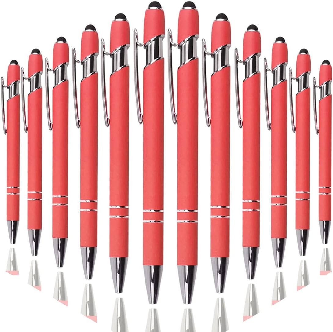 Oddmoal Ballpoint Pen with Stylus Tip, Soft Touch Click Metal Pen, 1.0mm Medium Point, Black Ink, 12 Count(Peach)