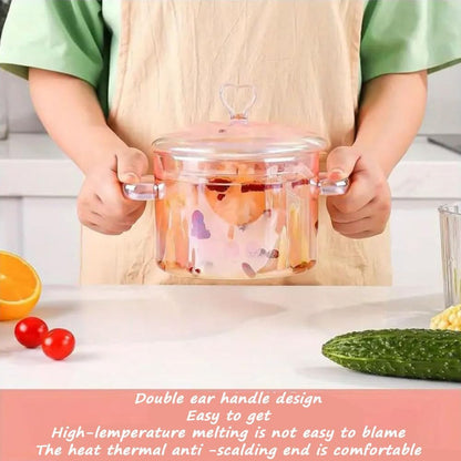 2L/70.4 fl. oz. Clear Glass Pot with Lid Saucepan and Saucepan Heat Resistant Glass Stove and Pan with Lid Soup, Milk, Baby Food, Pasta (72oz/2000ml Pink)