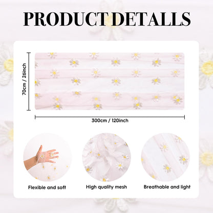 Artoid Mode Light Pink Daisy Gauze Embroidery Table Runner 120 Inch 10FT, Tulle Seasonal Spring Kitchen Dining Holiday Table Decor for Home Party
