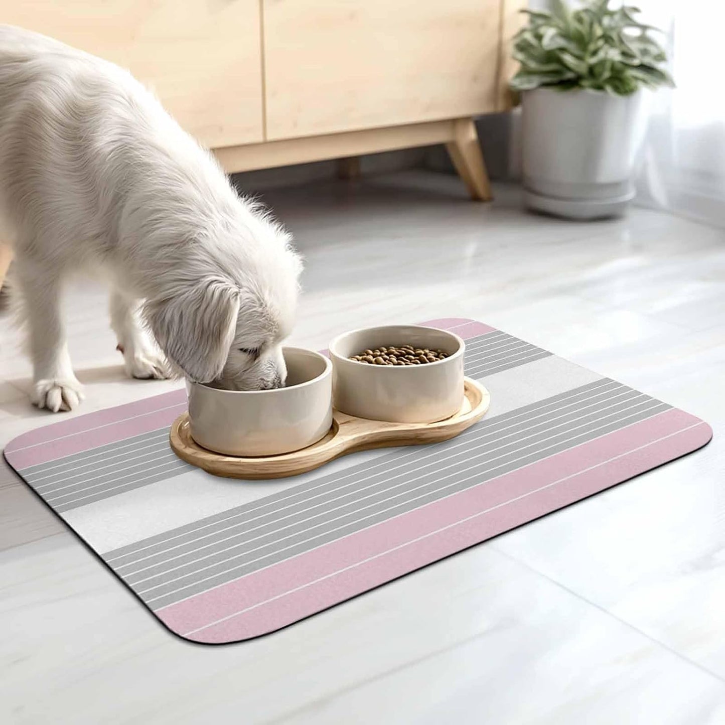 Pink Grey Stripe Dish Drying Mat for Kitchen Counter, Absorbent Quick Dry Coffee Bar Mat Pad Thin Diatomaceous Sink Mats, Modern Art Horizontal Striped Non Slip Dish Drainer Mats 16''x18''