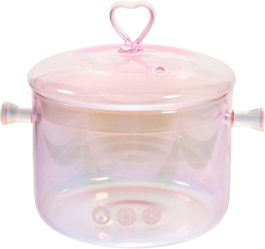Glass Saucepan Food Cooking Pots with Lids Pans Stove Pink