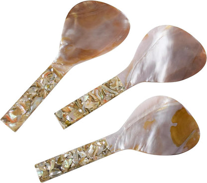 Natural Abalone Pearl Spoons – Handcrafted Round Handle Serving Utensils for Rice, Ice Cream & Salads | Restaurant & Home Kitchen Décor (Natural Pink)