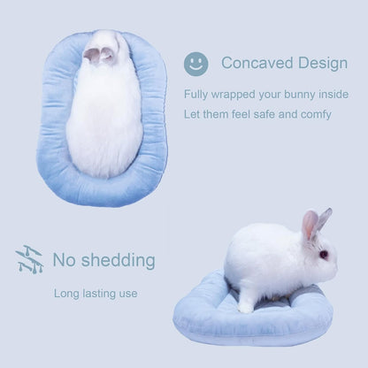 15.7’’×12.2’’ Cozy Bunny Bed for Rabbits Indoor, Soft Concave Oval Beds for Small Animal, Washable Plush Mat for Bunnies, Guinea Pigs,Rabbit,Pink