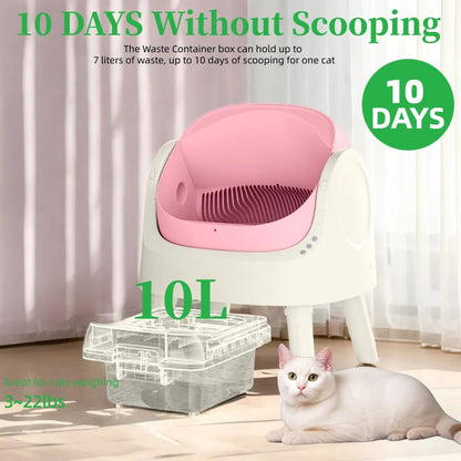 Self Cleaning Litter Box, Open-Top Automatic Cat Litter Box, with 10L Large Waste Container, Easy Maintenance, Bright Pink