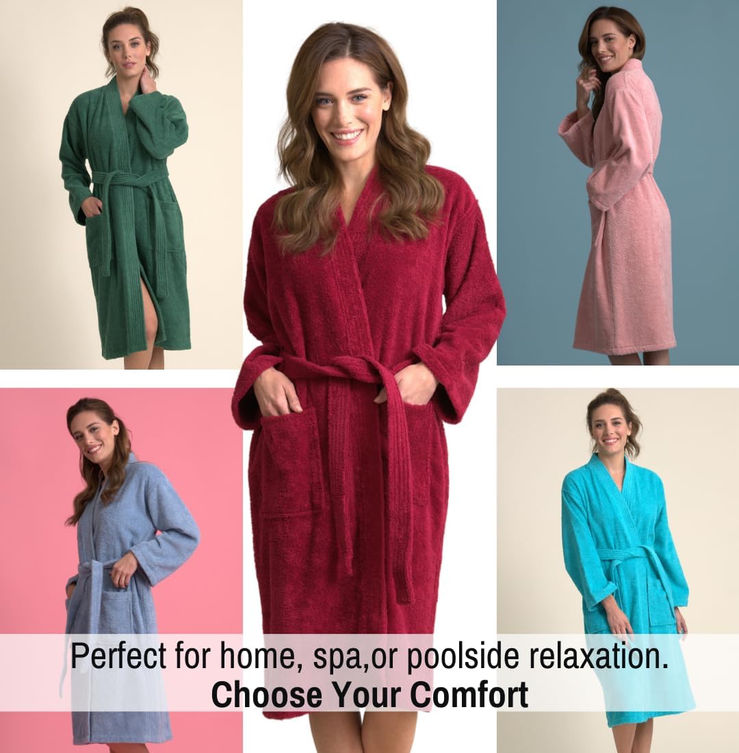 Women's Turkish Terry Kimono Style Bathrobe - 100% Cotton Robe for Women - Comfortable & Absorbent - Soft & Cozy Wear