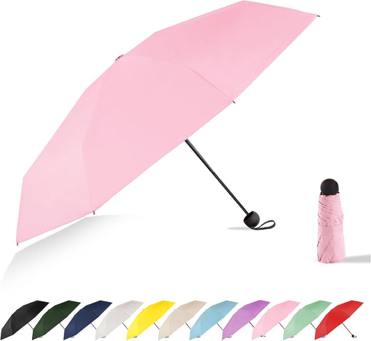 Mini Travel Umbrella Compact Small Size, UV Protection for Sun & Rain, Lightweight Folding, Wind Resistant, Small Backpack Purse Size for Women Kids