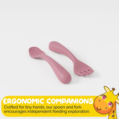 Silicone Baby Feeding Set for Infants with Baby Spoons Baby Forks and Suction Bowls for Baby in Pink Color - (3 Piece Set) Baby Eating Eating Essentials in Safe Silicone